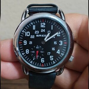 Cool Breed Regulator Leather-Band Black Dial Mens Watch With Second Sub-Dial